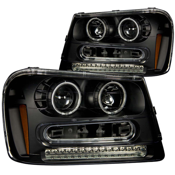 ANZO 2002-2009 Chevrolet Trailblazer Projector Headlights w/ Halo Black - 111127 for 2002-2009 Chevrolet Trailblazer - front 