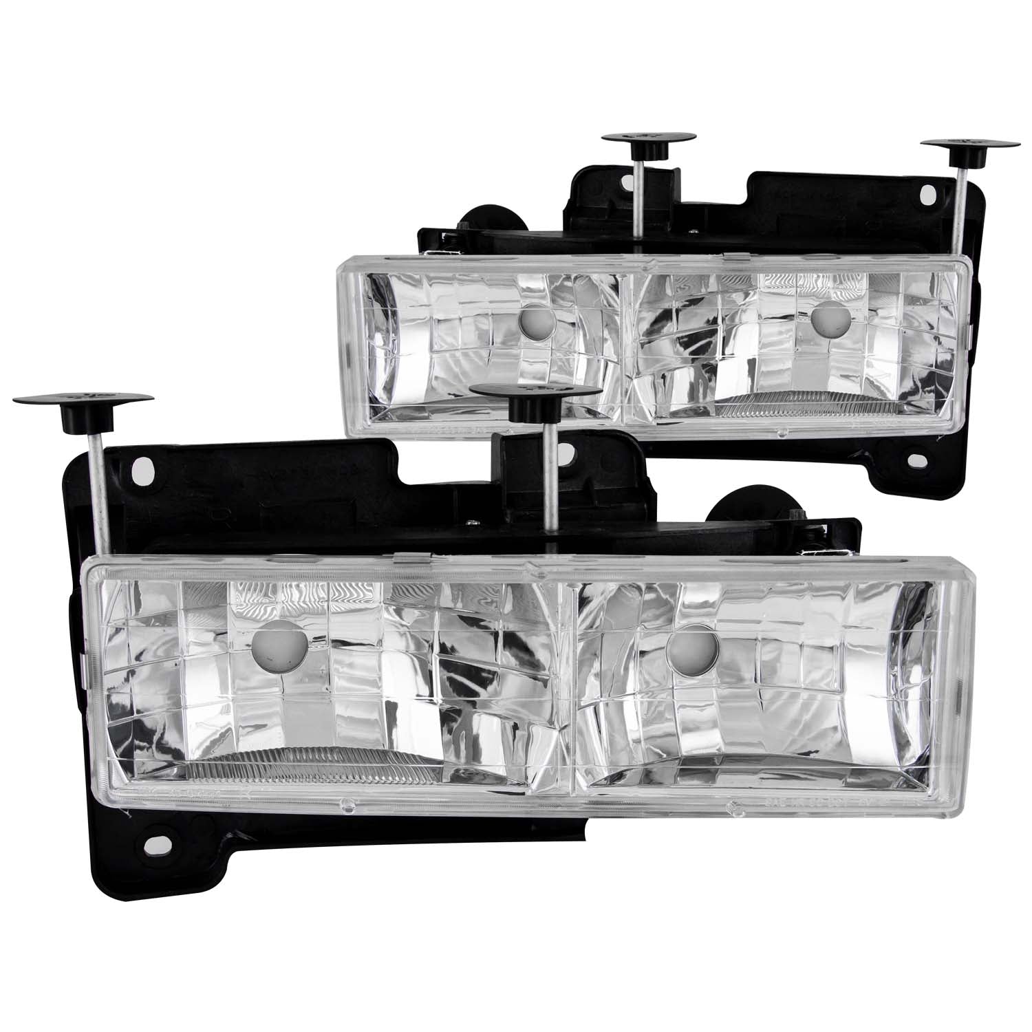 ANZO 1988-1998 Chevrolet C1500 Crystal Headlights Chrome w/o Bulbs - 111136 for 1988-2000 Chevrolet C3500 - front view
