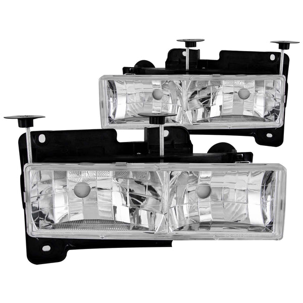 ANZO 1988-1998 Chevrolet C1500 Crystal Headlights Chrome w/o Bulbs - 111136 for 1988-2000 Chevrolet C3500 - front view
