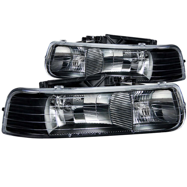 ANZO 1999-2002 Chevrolet Silverado 1500 Crystal Headlights Black - 111155 for 2000-2006 Chevrolet Suburban 1500 - front view