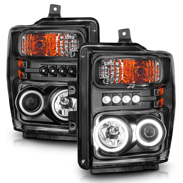 ANZO 2008-2010 Ford F-250 Projector Headlights w/ Halo Black (CCFL) - 111168 for 2008-2010 Ford F 250 - front view