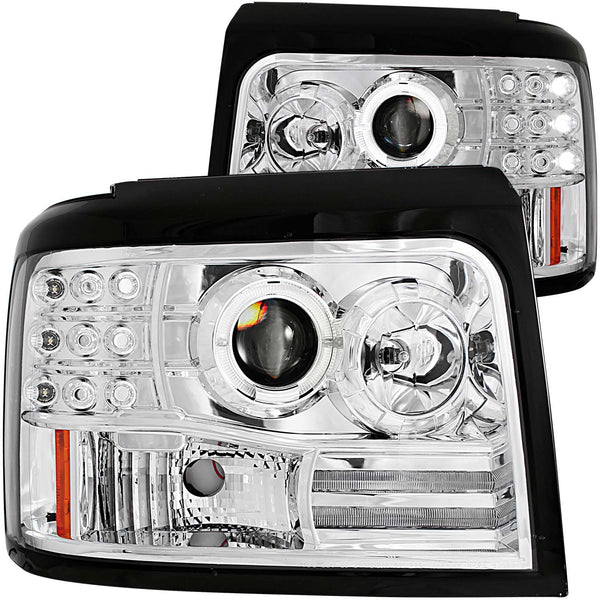 ANZO 1992-1996 Ford F-150 Projector Headlights w/ Halo Chrome w/ Side Markers and Parking Lights - 111183 for 1992-1998 Ford 
