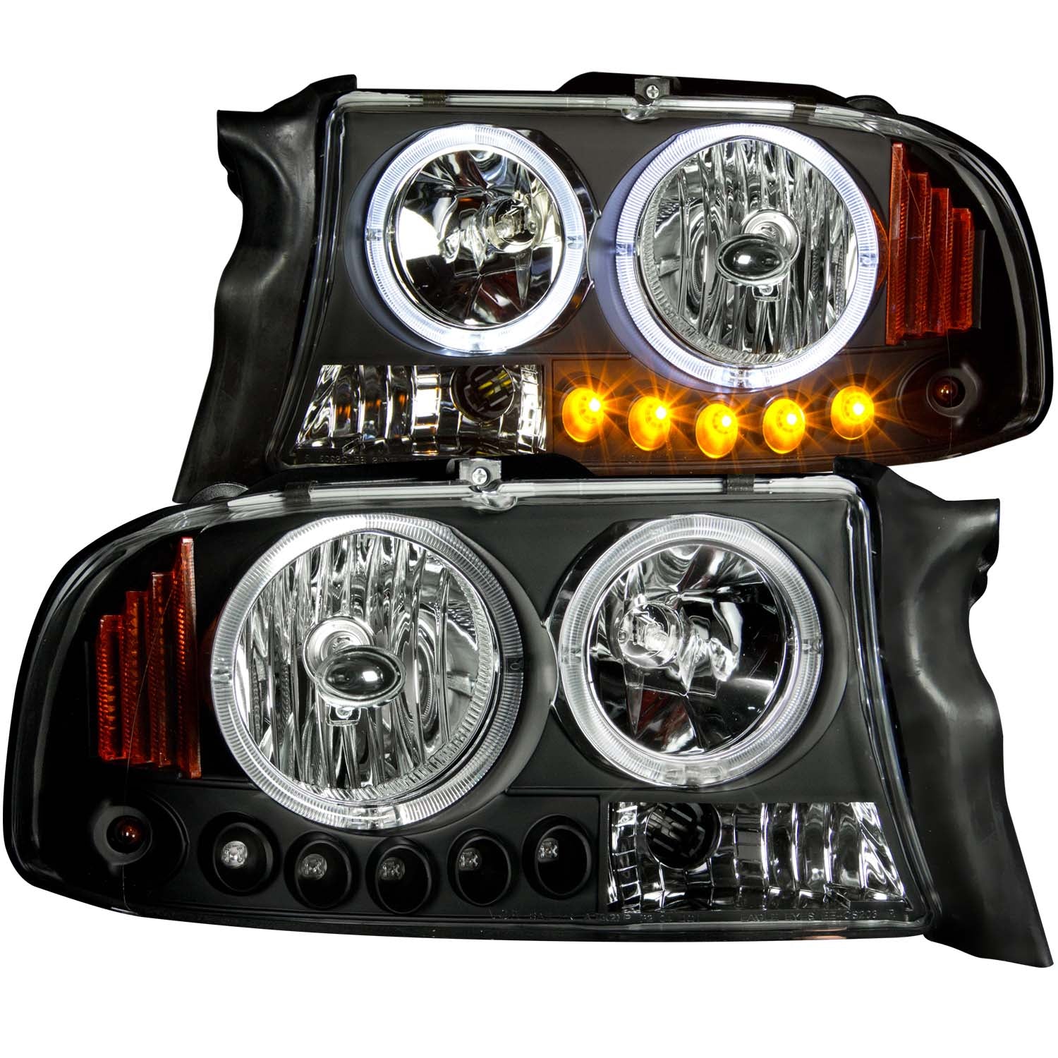 ANZO 1997-2004 Dodge Dakota Projector Headlights w/ Halo Black 1 pc - 111194 for 1997-2004 Dodge Dakota - front view
