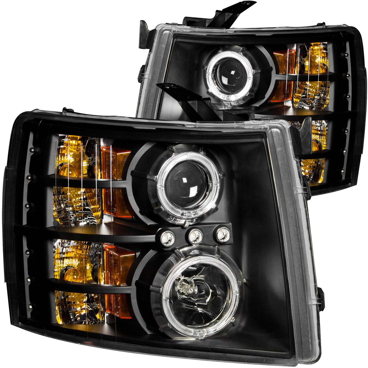 ANZO 2007-2013 Chevrolet Silverado 1500 Projector Headlights w/ Halo Black - 111200 for 2007-2014 Chevrolet Silverado 2500 - 