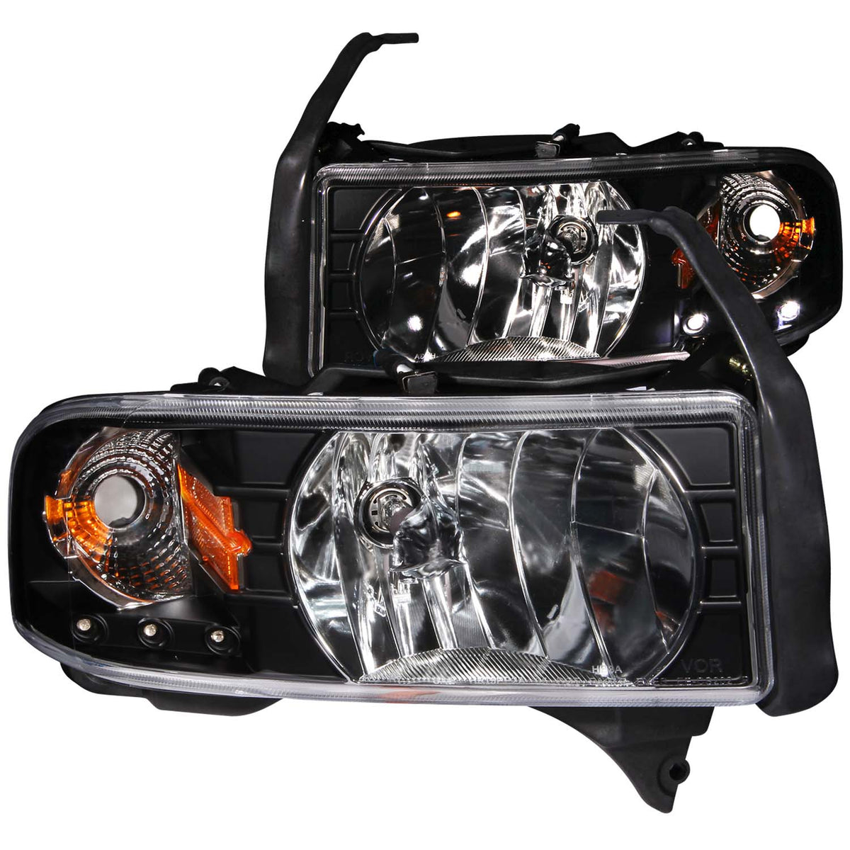 ANZO 1994-2001 Dodge Ram Crystal Headlights Black w/ LED - 111205 for 1994-2002 Dodge Ram 2500 - front view