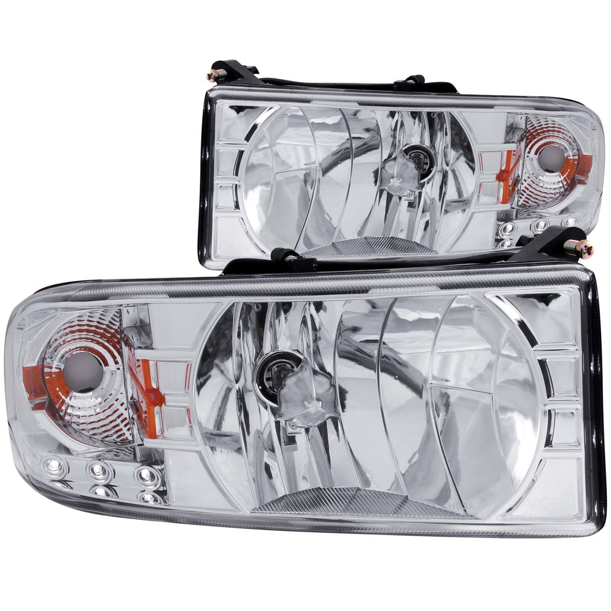 ANZO 1994-2001 Dodge Ram Crystal Headlights Chrome w/ LED - 111206 for 1994-2002 Dodge Ram 2500 - front view