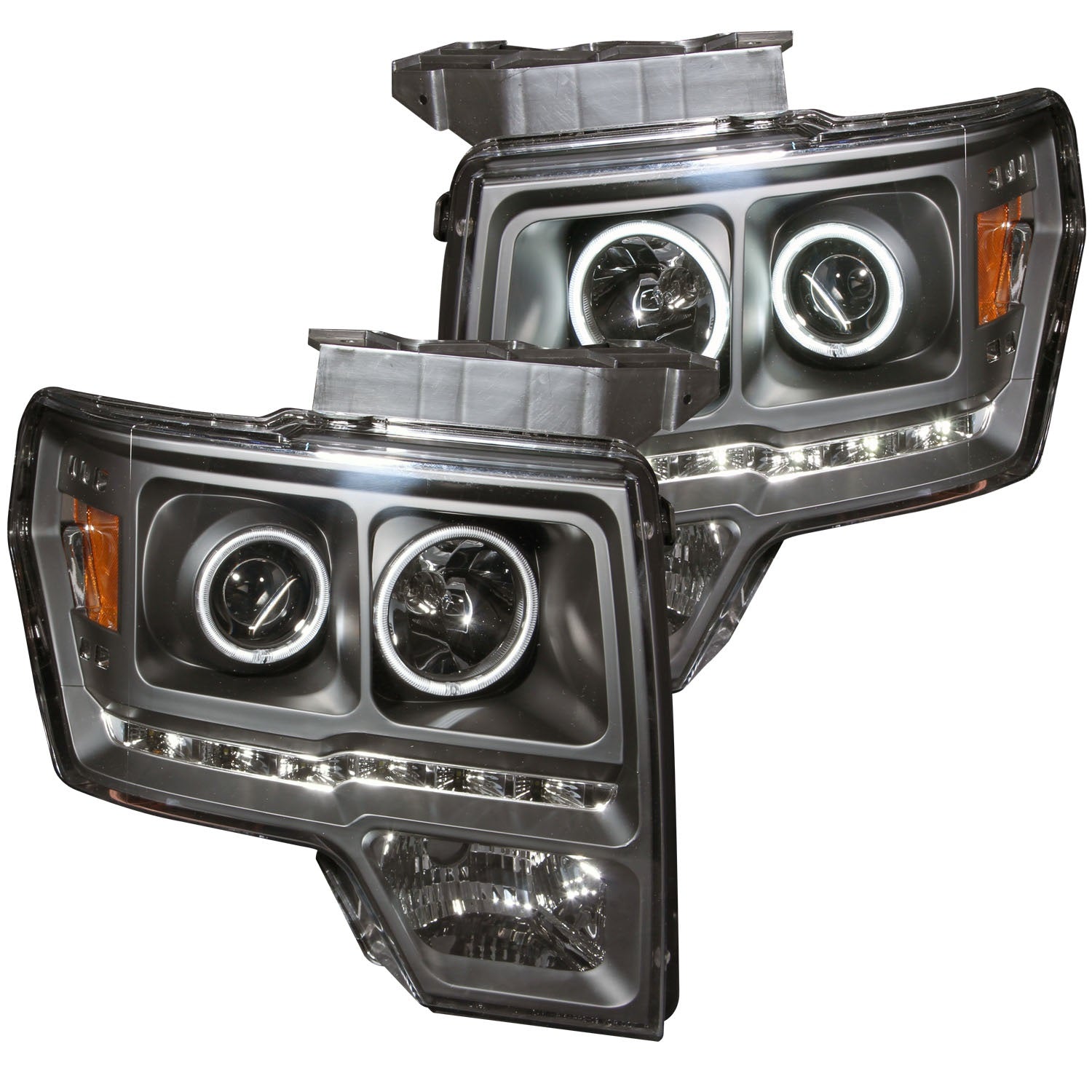 ANZO 2009-2014 Ford F-150 Projector Headlights w/ Halo Black (CCFL) G2 - 111298 for 2009-2014 Ford F 150 - front view
