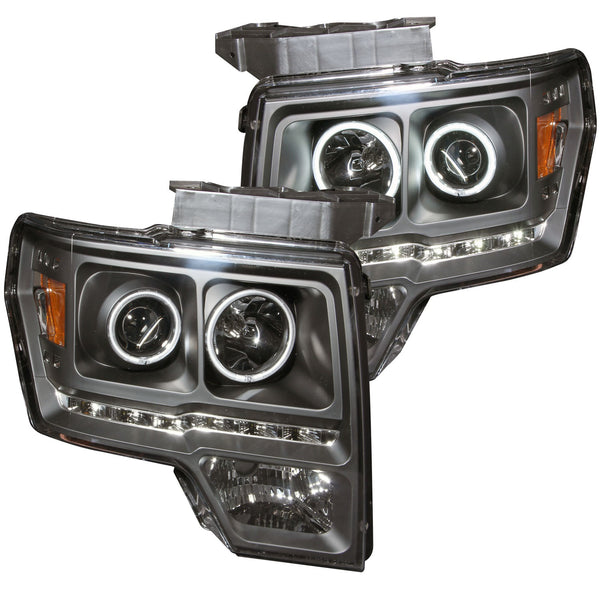 ANZO 2009-2014 Ford F-150 Projector Headlights w/ Halo Black (CCFL) G2 - 111298 for 2009-2014 Ford F 150 - front view