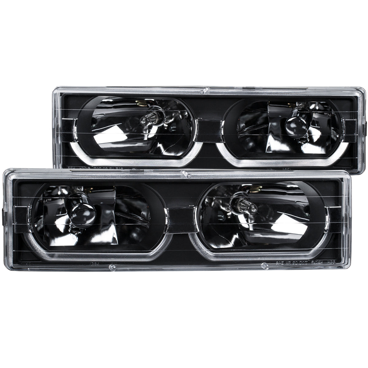 ANZO 1988-1998 Chevrolet C1500 Crystal Headlights Black w/ Low - Brow - 111299 for 1988-2000 Chevrolet C3500 - front view