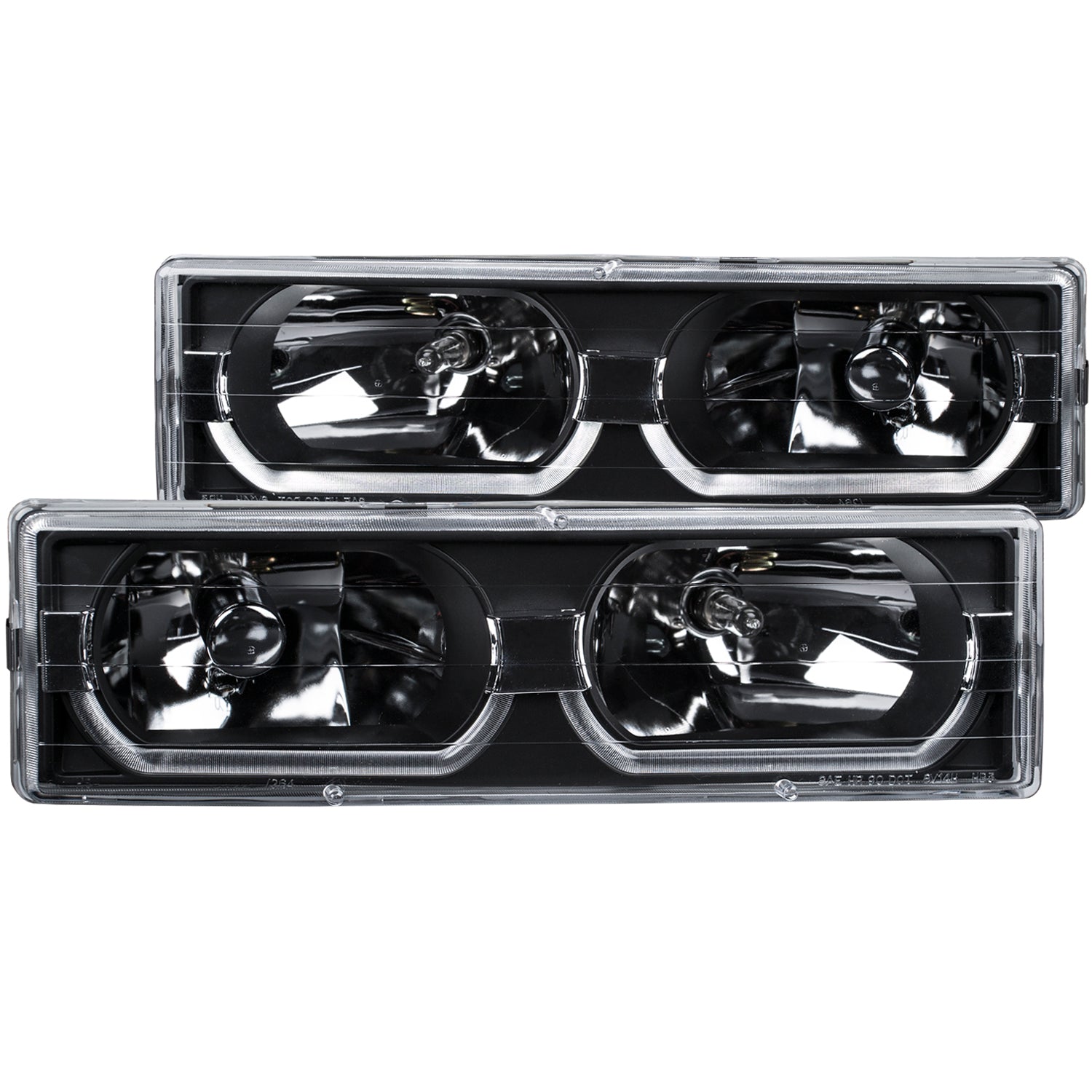 ANZO 1988-1998 Chevrolet C1500 Crystal Headlights Black w/ Low - Brow - 111299 for 1988-2000 Chevrolet C3500 - front view