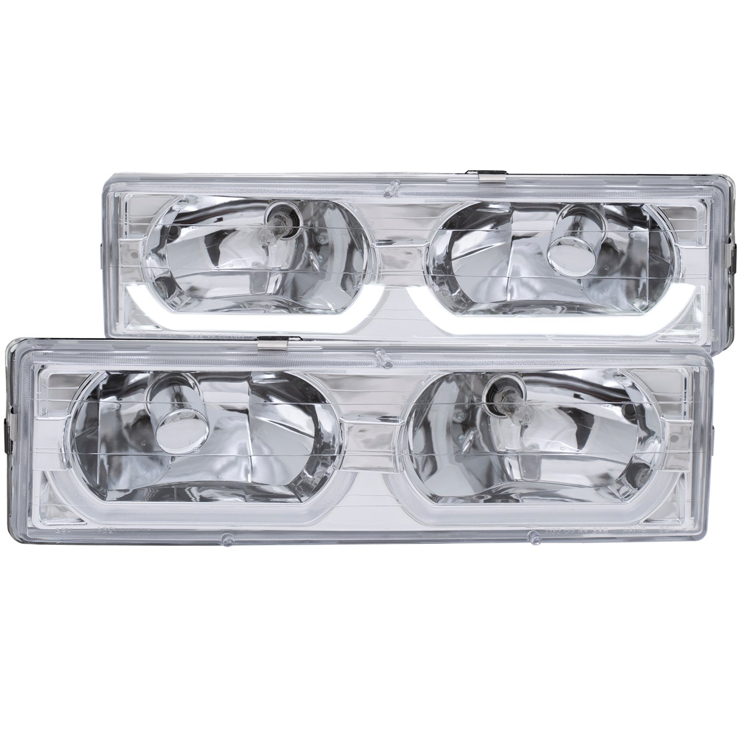 ANZO 1988-1998 Chevrolet C1500 Crystal Headlights Chrome w/ Low - Brow - 111300 for 1988-2000 Chevrolet C3500 - front view