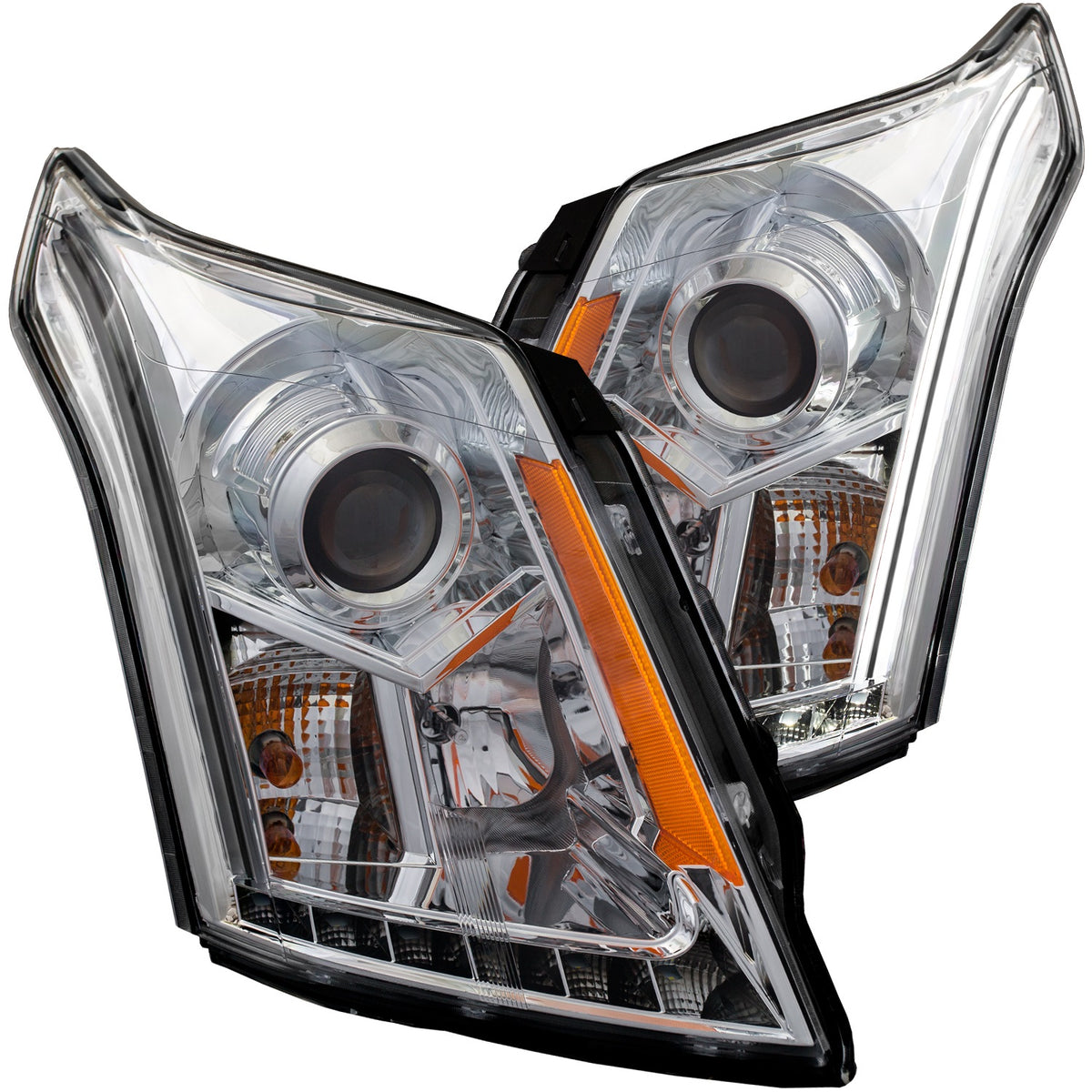 ANZO 2010-2015 Cadillac Srx Projector Headlights w/ Plank Style Design Chrome - 111307 for 2010-2016 Cadillac SRX - front vie