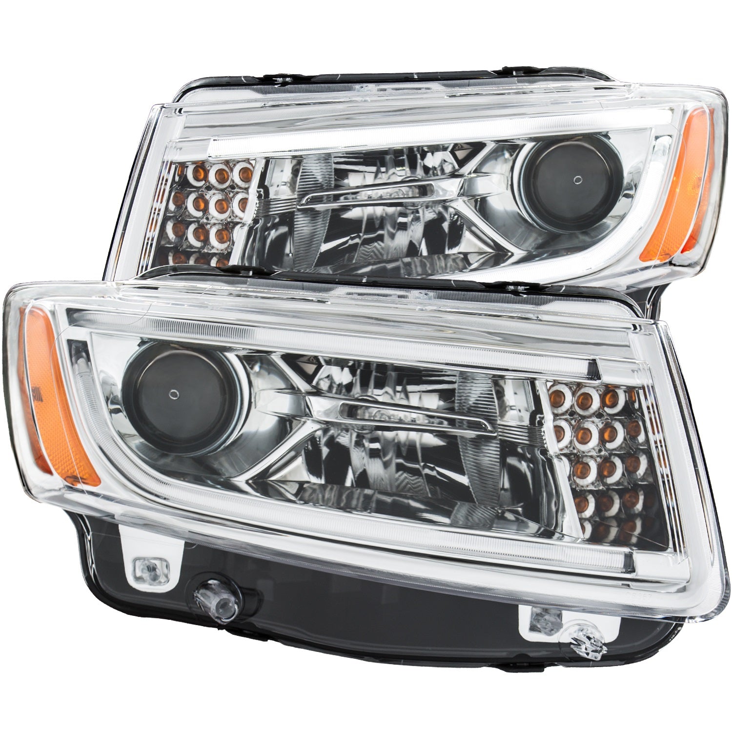 ANZO 2014-2015 Jeep Grand Cherokee Projector Headlights w/ Plank Style Design Chrome - 111328 for 2014-2016 Jeep Grand Cherok