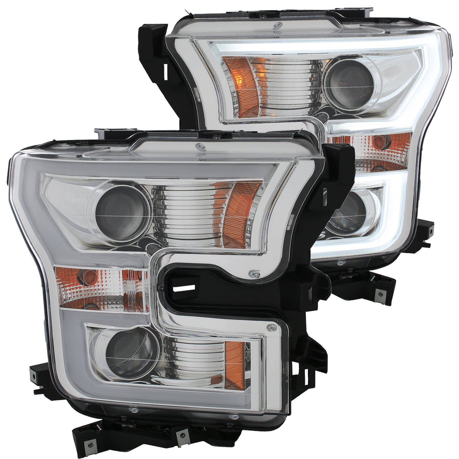 ANZO 2015-2016 Ford F-150 Projector Headlights w/ Plank Style Design Chrome w/ Amber - 111348 for 2015-2017 Ford F 150 - fron