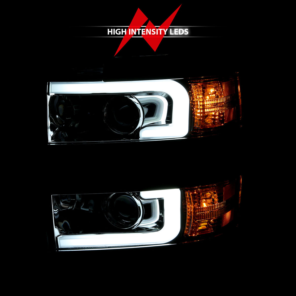 ANZO 2015-2016 Chevrolet Silverado Projector Headlights w/ Plank Style Design Chrome w/ Amber - 111360