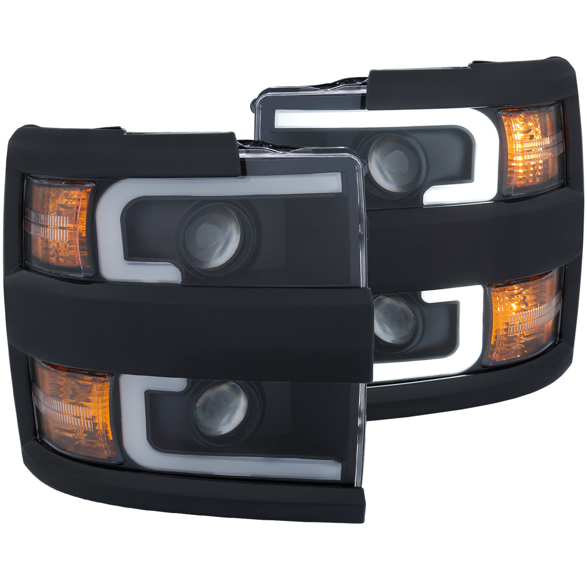 ANZO Projector Headlights With Plank Style Design Black w/Amber 15-17 Chevrolet Silverado 2500/3500 - 111363 for 2015-2019 Ch