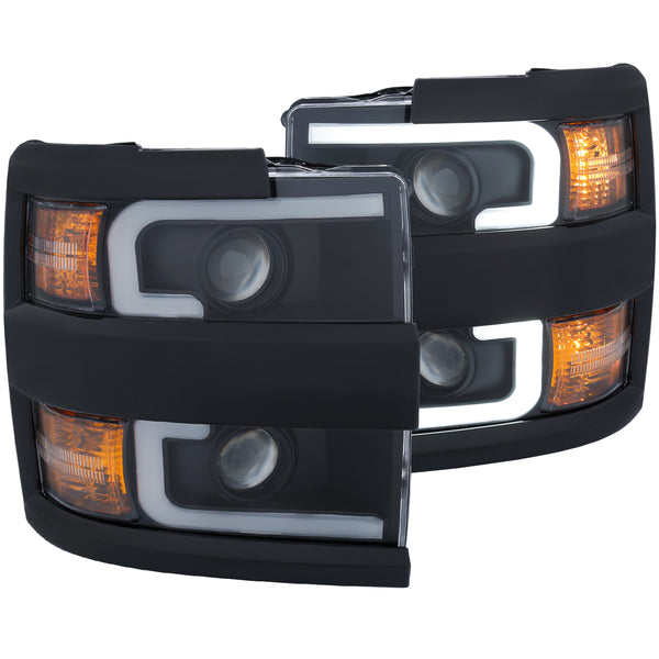 ANZO Projector Headlights With Plank Style Design Black w/Amber 15-17 Chevrolet Silverado 2500/3500 - 111363 for 2015-2019 Ch
