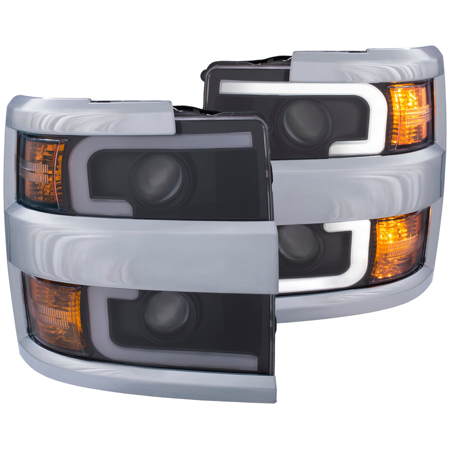 ANZO Projector Headlights 15-17 Chevrolet Silverado 2500HD / 3500HD Black w/ Chrome Rim - 111365 for 2015-2019 Chevrolet Silv