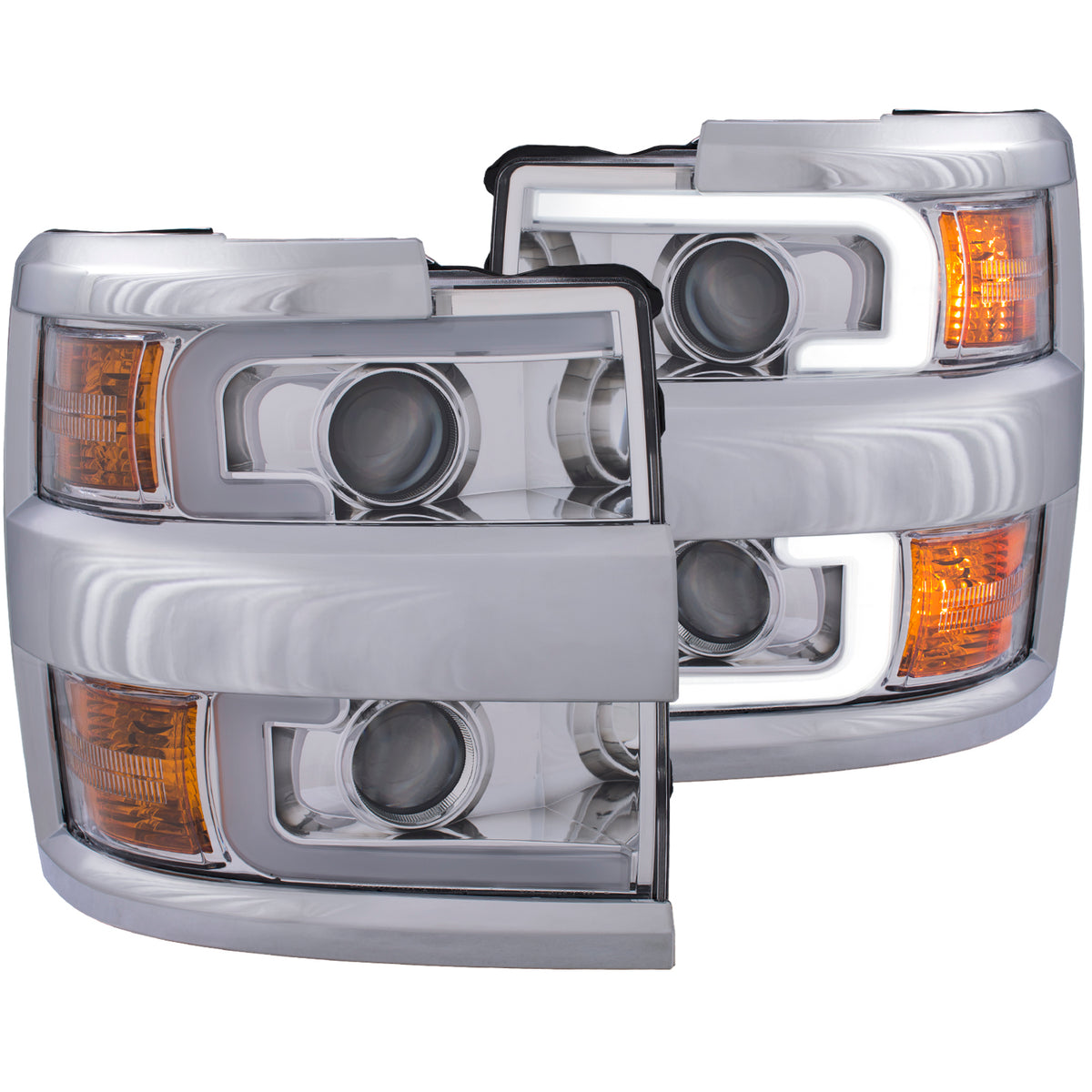 ANZO Projector Headlights 15-17 Chevrolet Silverado 2500HD / 3500HD Chrome w/ Chrome Rim - 111366 for 2015-2019 Chevrolet Sil