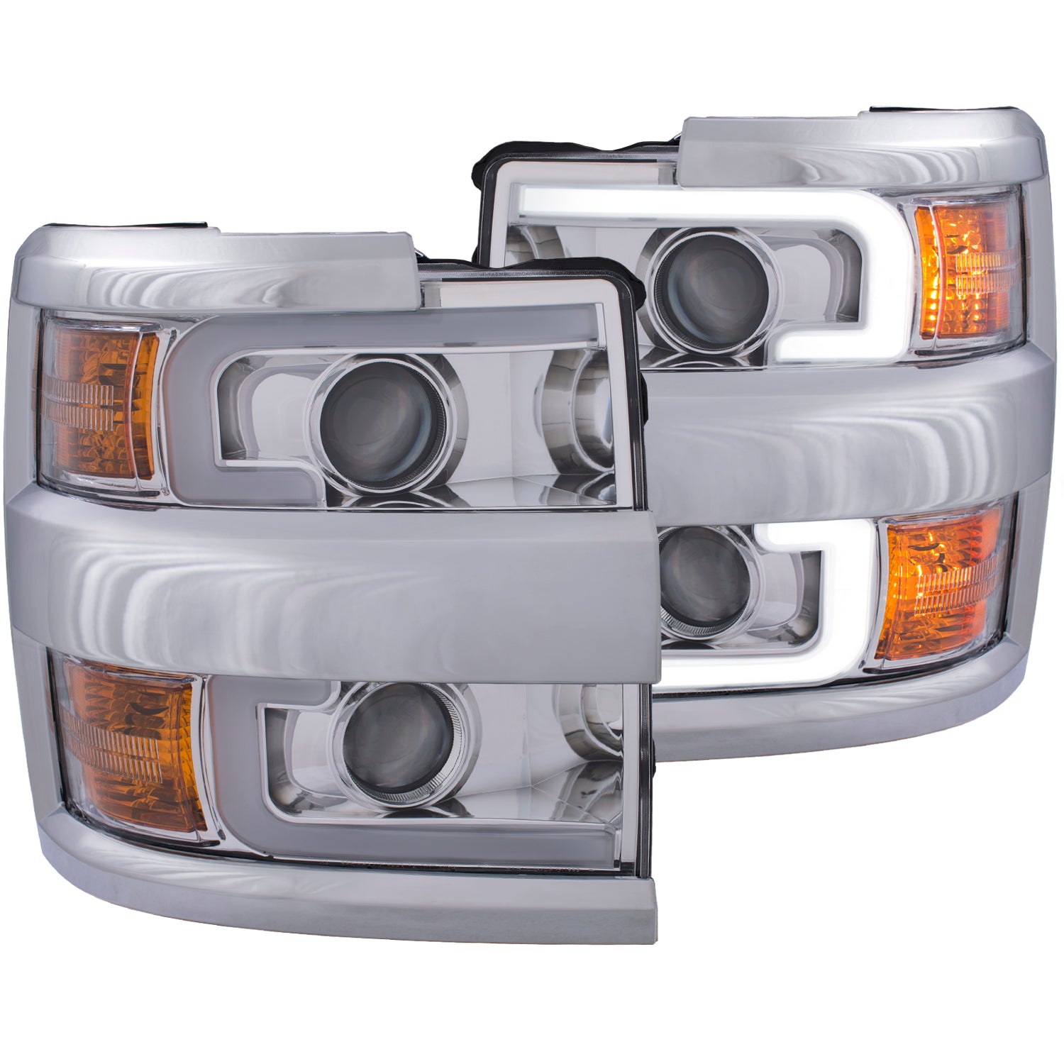 ANZO Projector Headlights 15-17 Chevrolet Silverado 2500HD / 3500HD Chrome w/ Chrome Rim - 111366 for 2015-2019 Chevrolet Sil