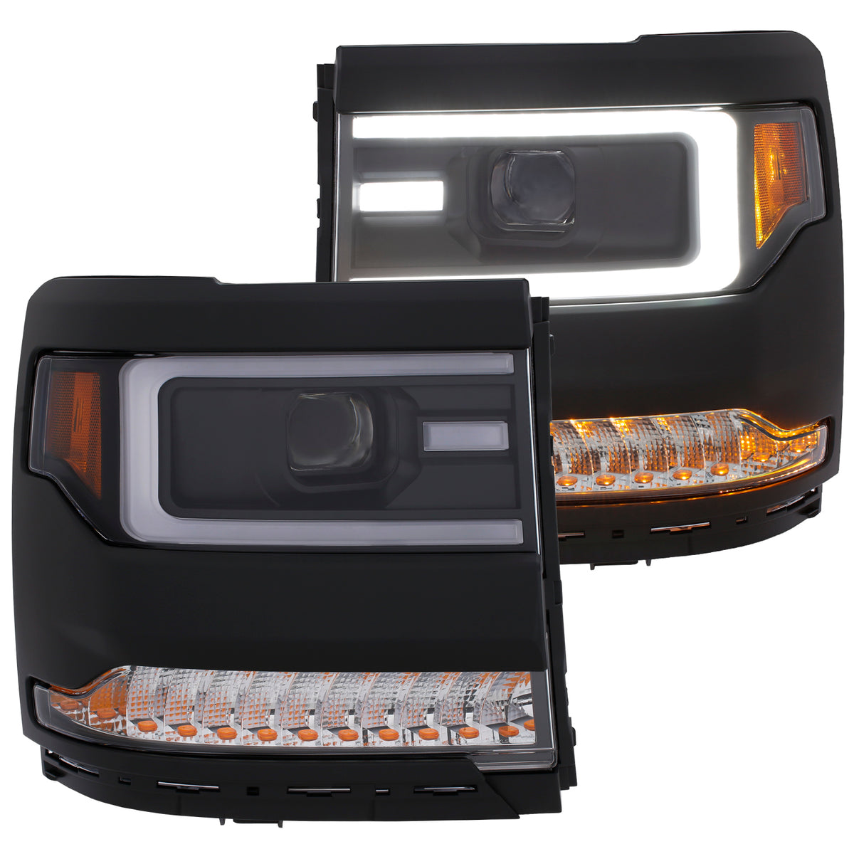 ANZO 16-17 Chevy Silverado 1500 Prjctr. Headlight Plank Styl. w/Amber (Only Work w/HID Equip. Truck) - 111373 for 2016-2018 C