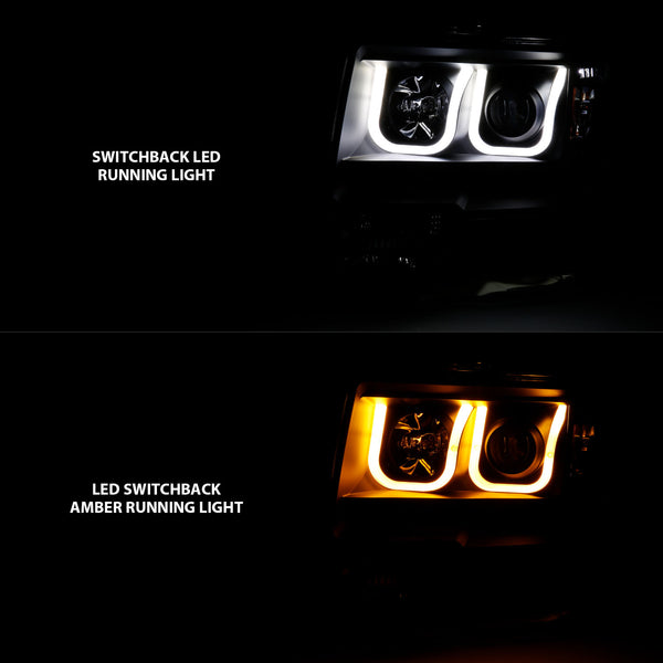 ANZO 2009-2014 Ford F-150 Projector Headlights w/ U-Bar Switchback Black w/ Amber - 111383 for 2009-2014 Ford F 150 - front v