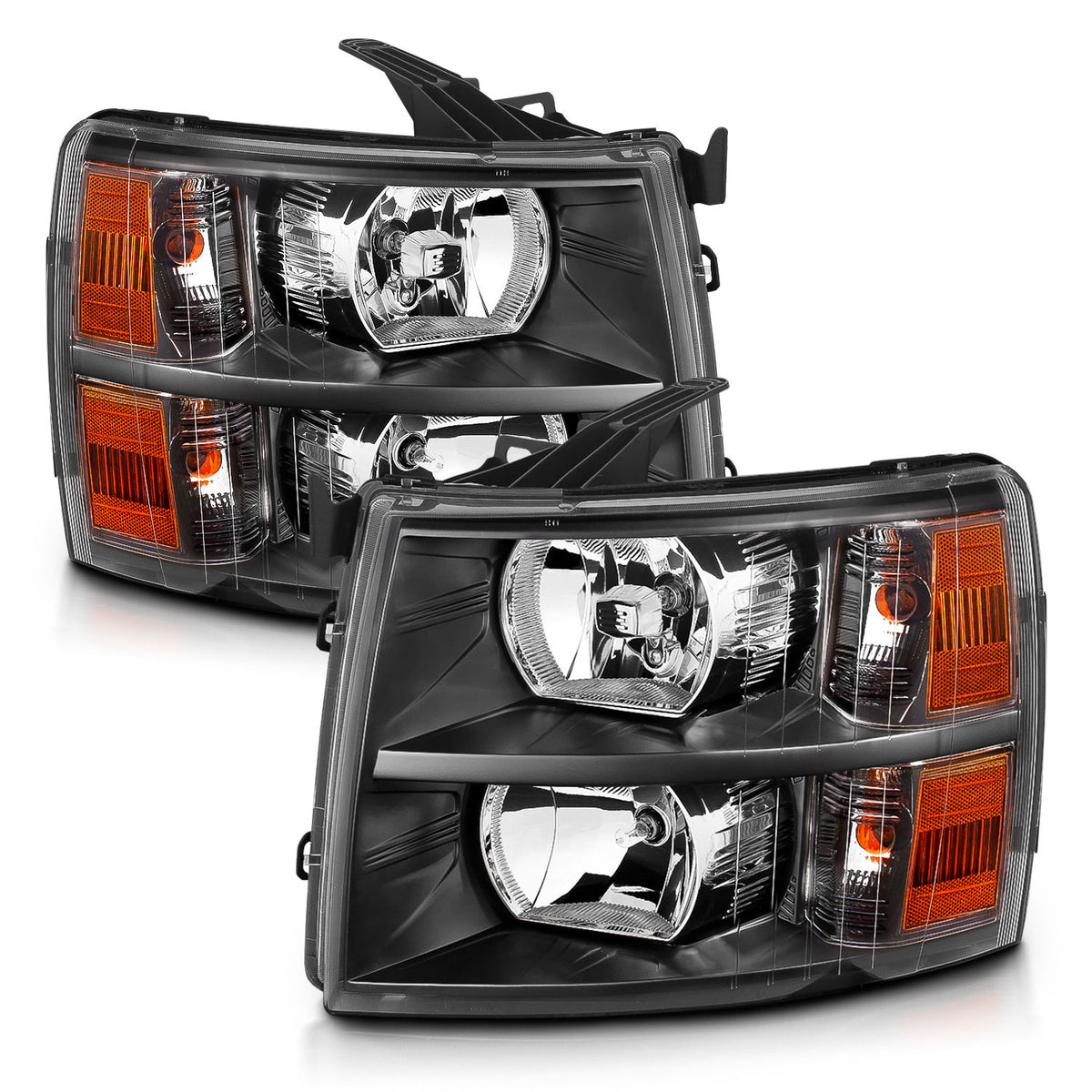 ANZO 2007-2013 Chevrolet Silverado Crystal Headlights Black - 111393 for 2007-2014 Chevrolet Silverado 2500 - front view