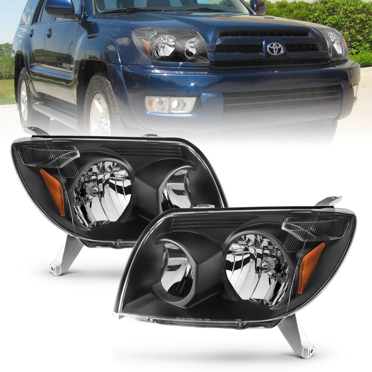 ANZO 2003-2005 Toyota 4Runner Crystal Headlights Black - 111394