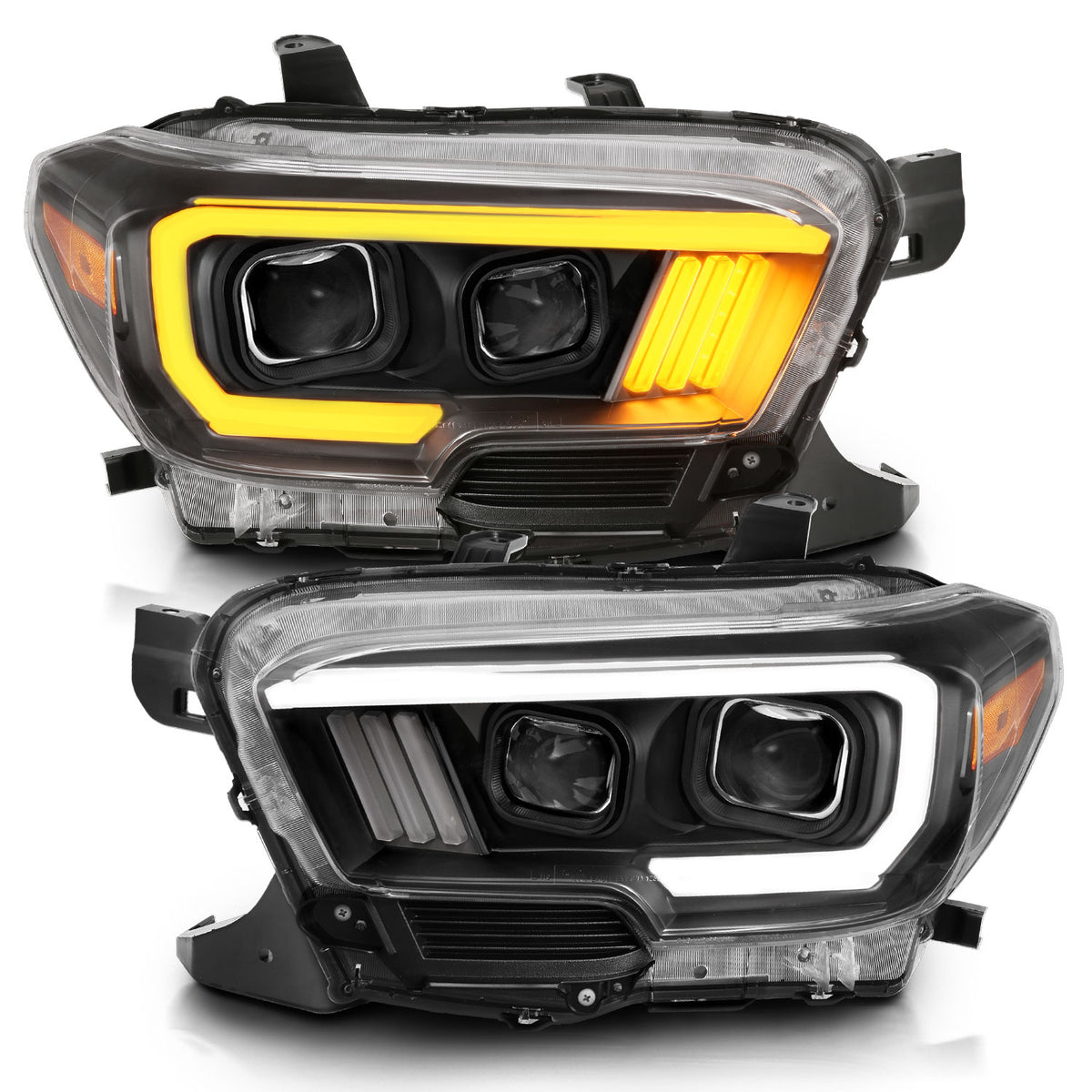 ANZO 2016-2017 Toyota Tacoma Projector Headlights w/ Plank Style Switchback Black w/ Amber - 111396 for 2016-2023 Toyota Taco