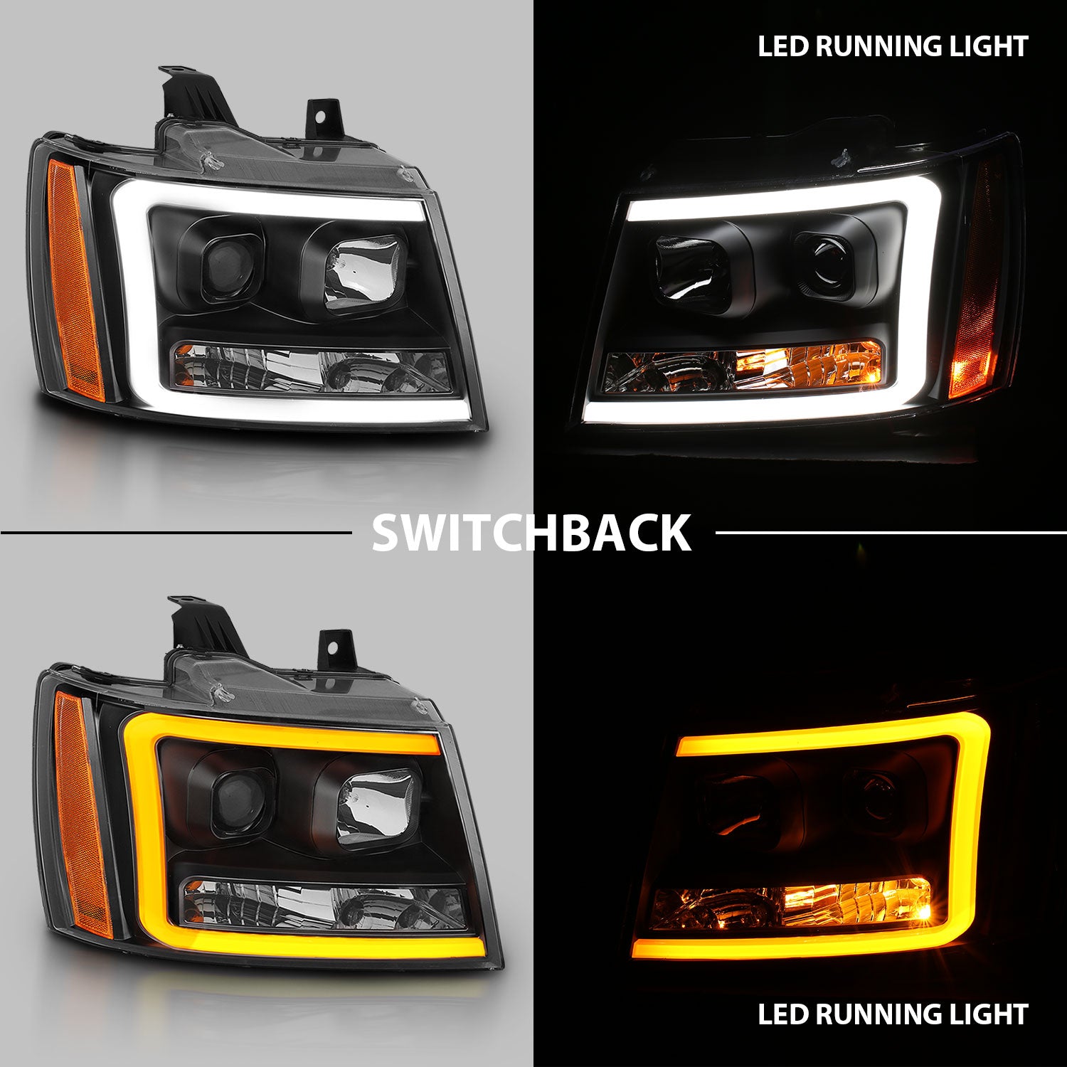 ANZO 07-14 Chevy Tahoe Projector Headlights w/ Plank Style Design Black w/ Amber - 111402 for 2007-2014 Chevrolet Suburban 15