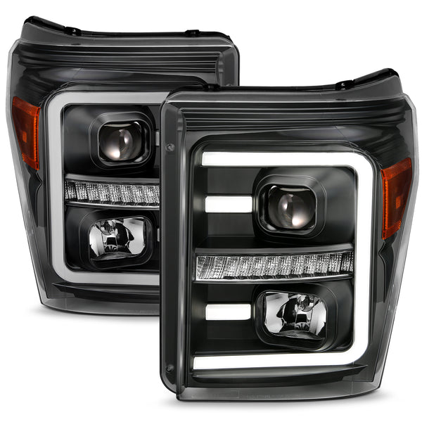 ANZO 2011-2016 Ford F250 Projector Headlights w/ Plank Style Switchback Black w/ Amber - 111406 for 2011-2016 Ford F 250 - fr