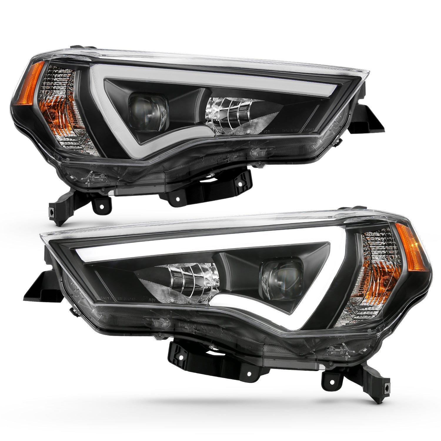 ANZO 14-23 Toyota 4 Runner Plank Style Projector Headlights Black w/ Amber - 111416 for 2014-2023 Toyota 4Runner - front view