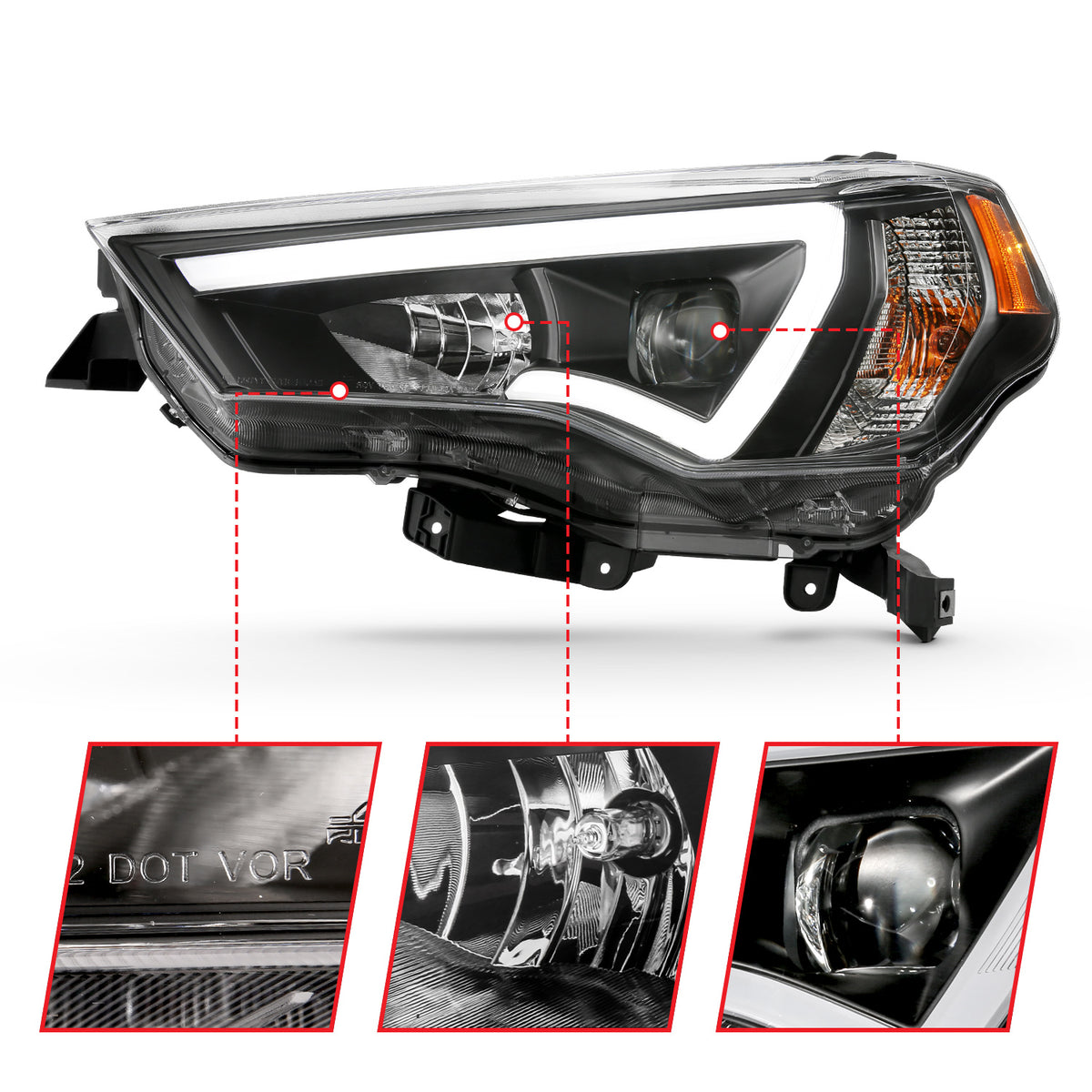 ANZO 14-23 Toyota 4 Runner Plank Style Projector Headlights Black w/ Amber - 111416