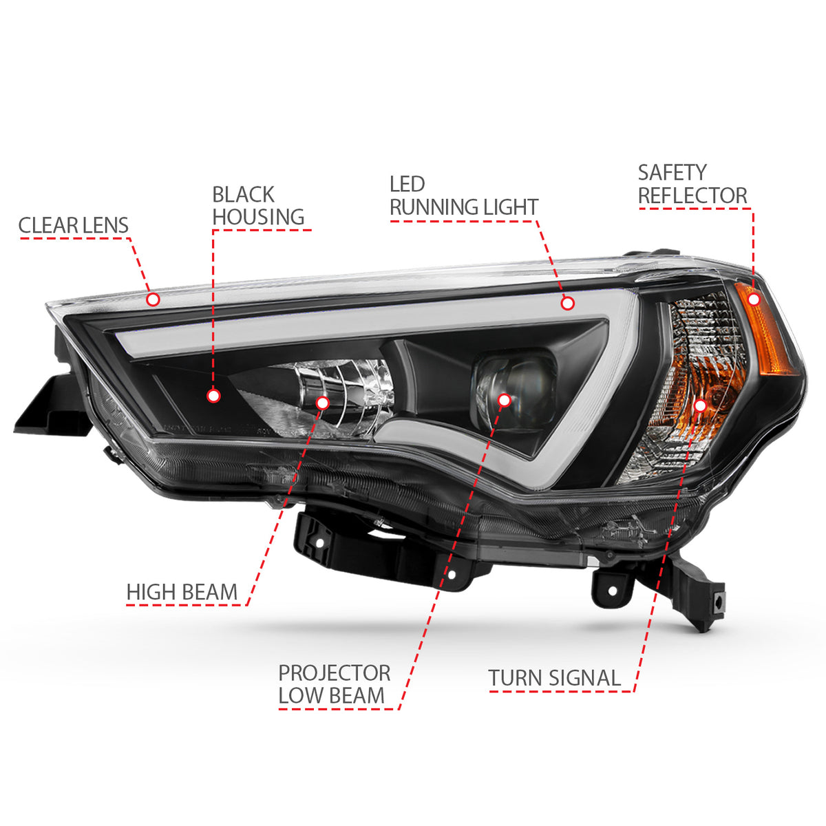 ANZO 14-23 Toyota 4 Runner Plank Style Projector Headlights Black w/ Amber - 111416