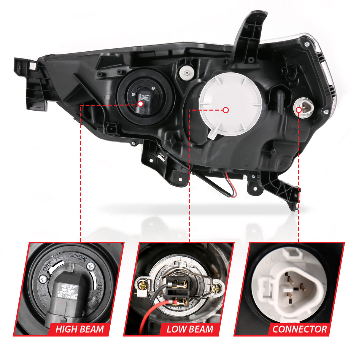 ANZO 14-23 Toyota 4 Runner Plank Style Projector Headlights Black w/ Amber - 111416