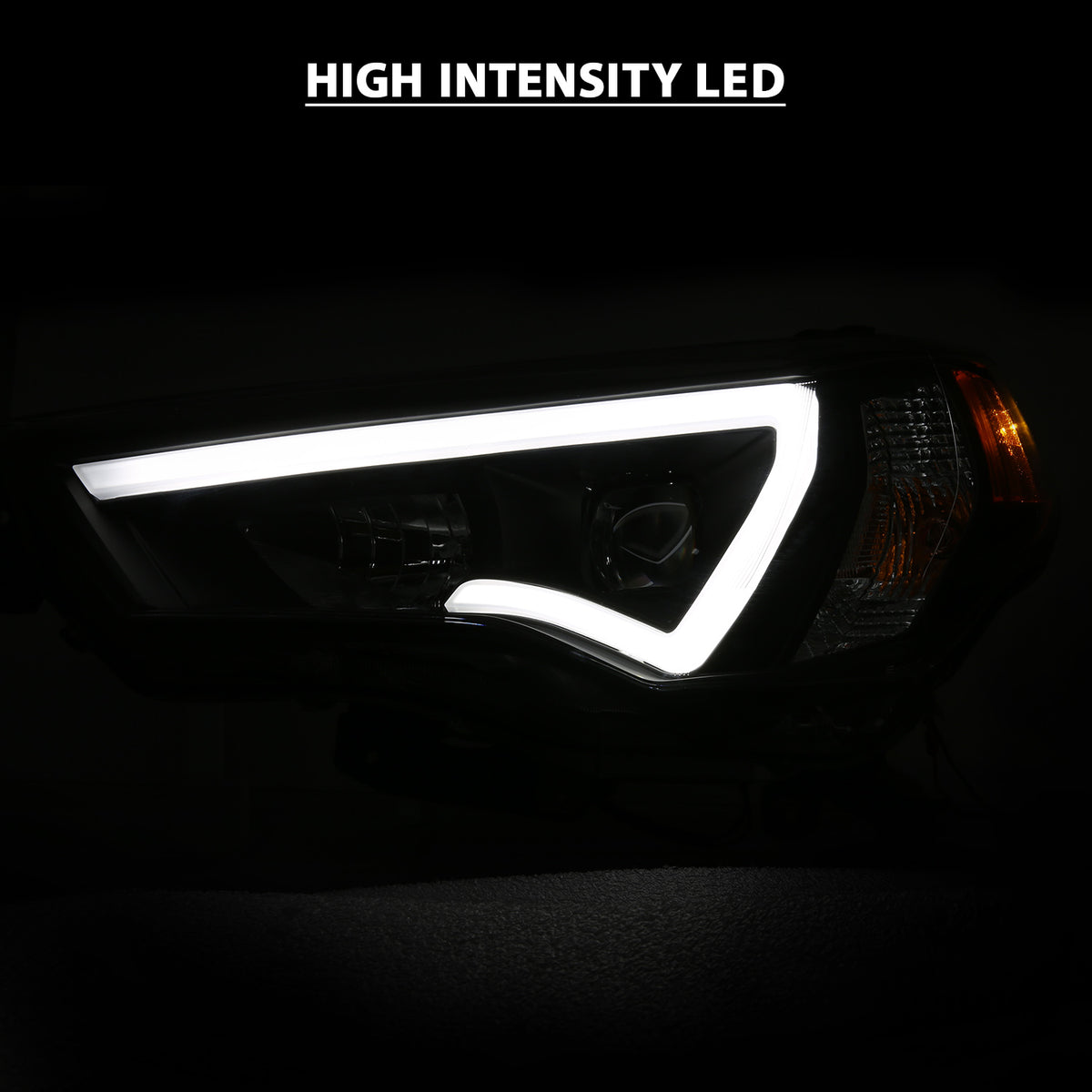 ANZO 14-23 Toyota 4 Runner Plank Style Projector Headlights Black w/ Amber - 111416