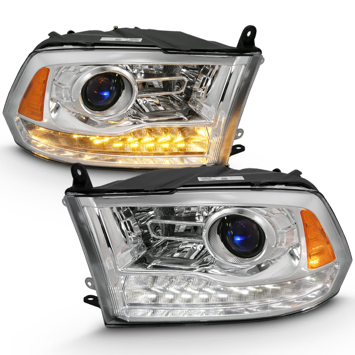 ANZO 2009-2018 Dodge Ram 1500 Projector Plank Style Switchback H.L Halo Chrome Amber (OE Style) - 111440 for 2019-2023 Ram 15