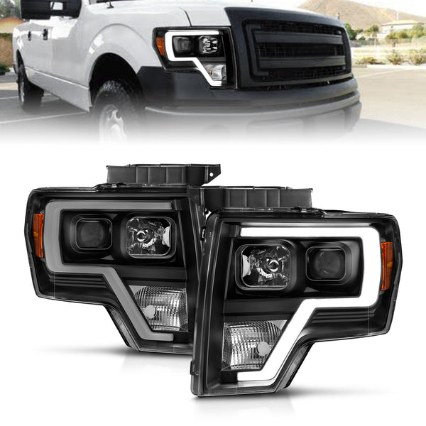 ANZO 2009-2014 Ford F-150 Projector Light Bar H.L Black Amber - 111443 for 2009-2014 Ford F 150 - front view