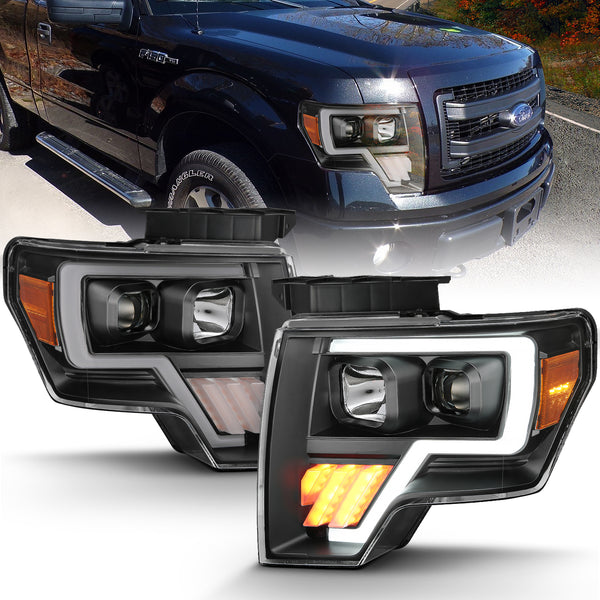 ANZO 2009-2014 Ford F-150 Projector Light Bar G4 H.L. Black Amber - 111445 for 2009-2014 Ford F 150 - front view