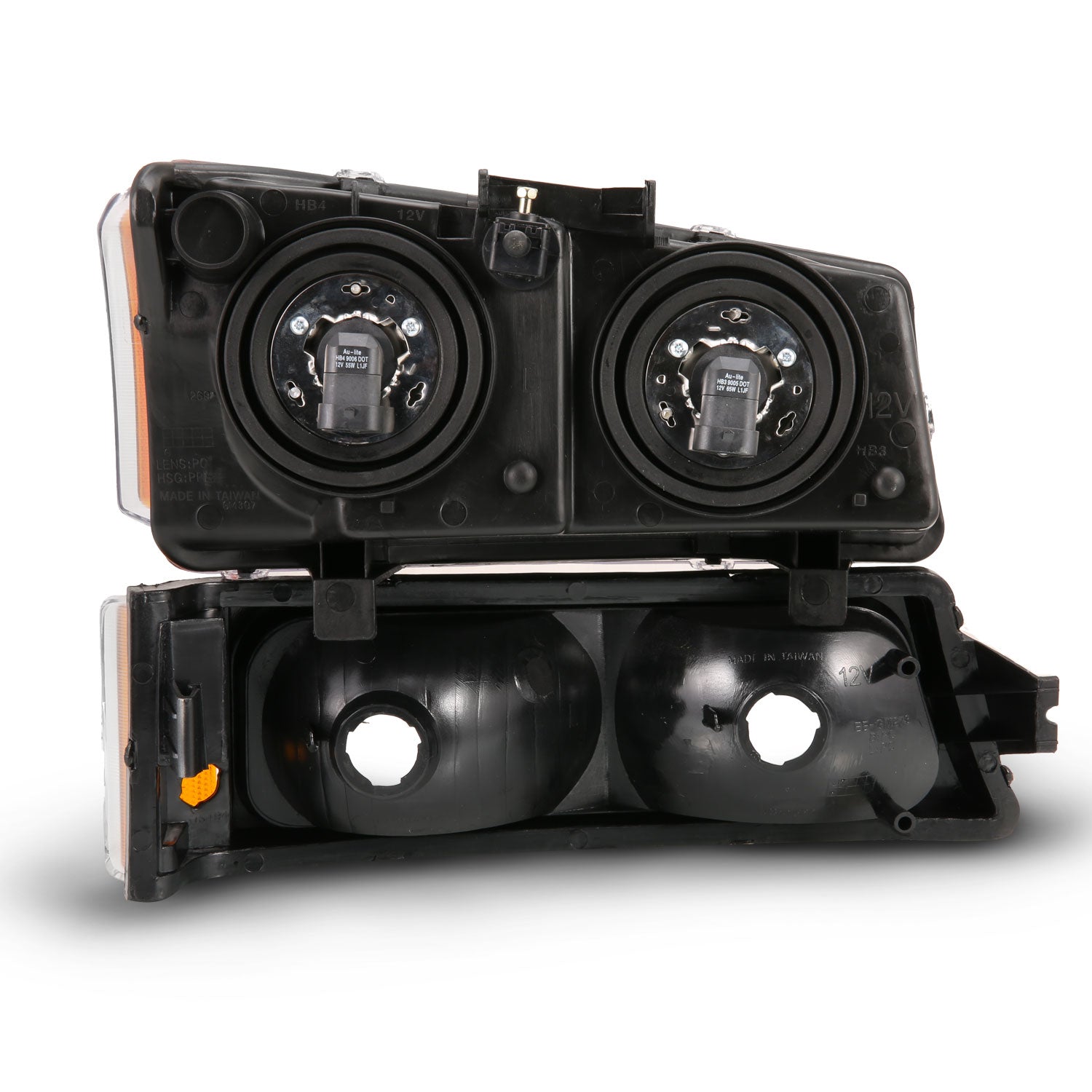 ANZO 2003-2006 Chevy Silverado Crystal Headlight w/ Signal Light Black Amber (4 pcs) - 111452 for 2003-2006 Chevrolet Silvera