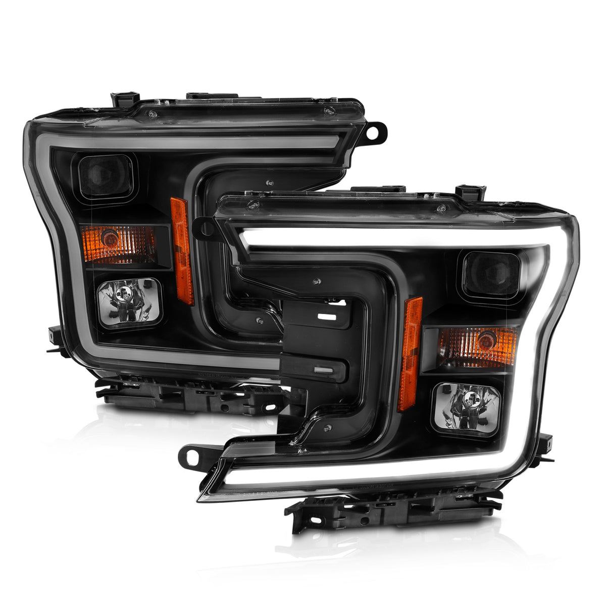 ANZO 2018-2019 Ford F-150 Projector Plank Style H.L. Black Amber (Without Switchback) - 111467 for 2018-2020 Ford F 150 - fro