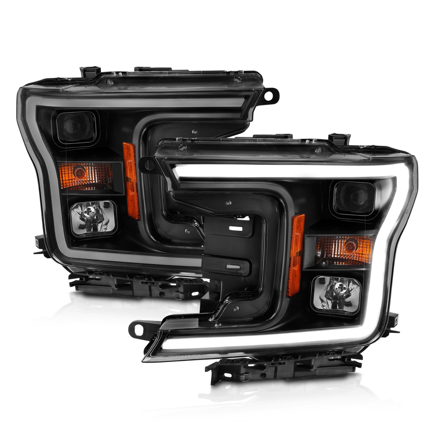 ANZO 2018-2019 Ford F-150 Projector Plank Style H.L. Black Amber (Without Switchback) - 111467 for 2018-2020 Ford F 150 - fro