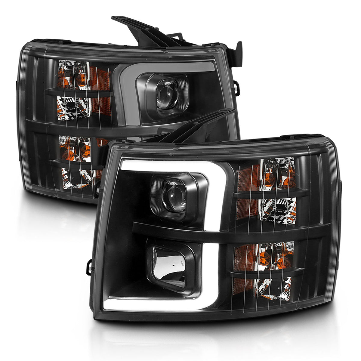ANZO 07-13 Chevrolet Silverado 3500 Projector Headlights - Black Amber - 111480 for 2007-2014 Chevrolet Silverado 2500 - fron