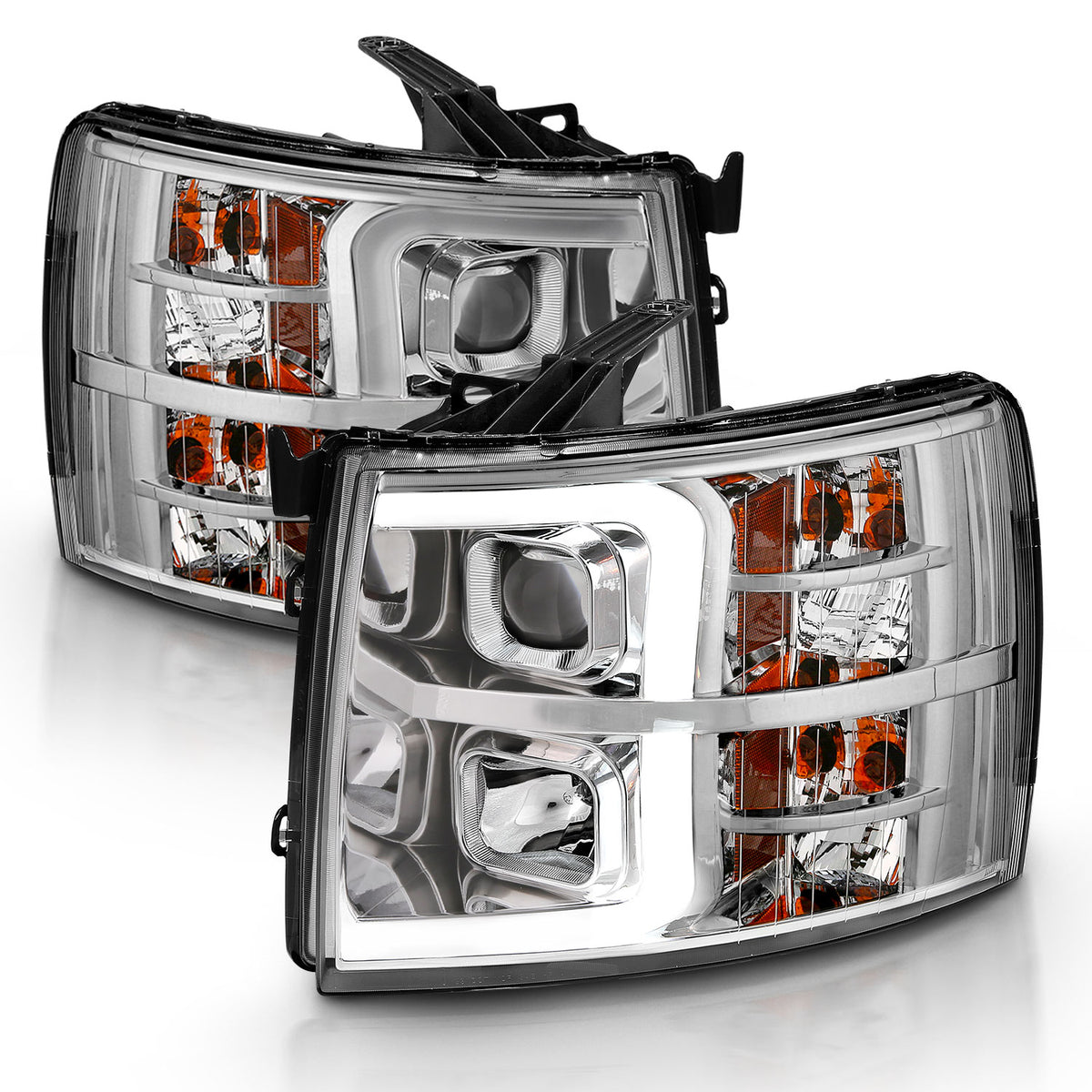 ANZO 2007-2013 Chevy Silverado 1500 Projector Plank Style Chrome Amber - 111481 for 2007-2014 Chevrolet Silverado 2500 - fron