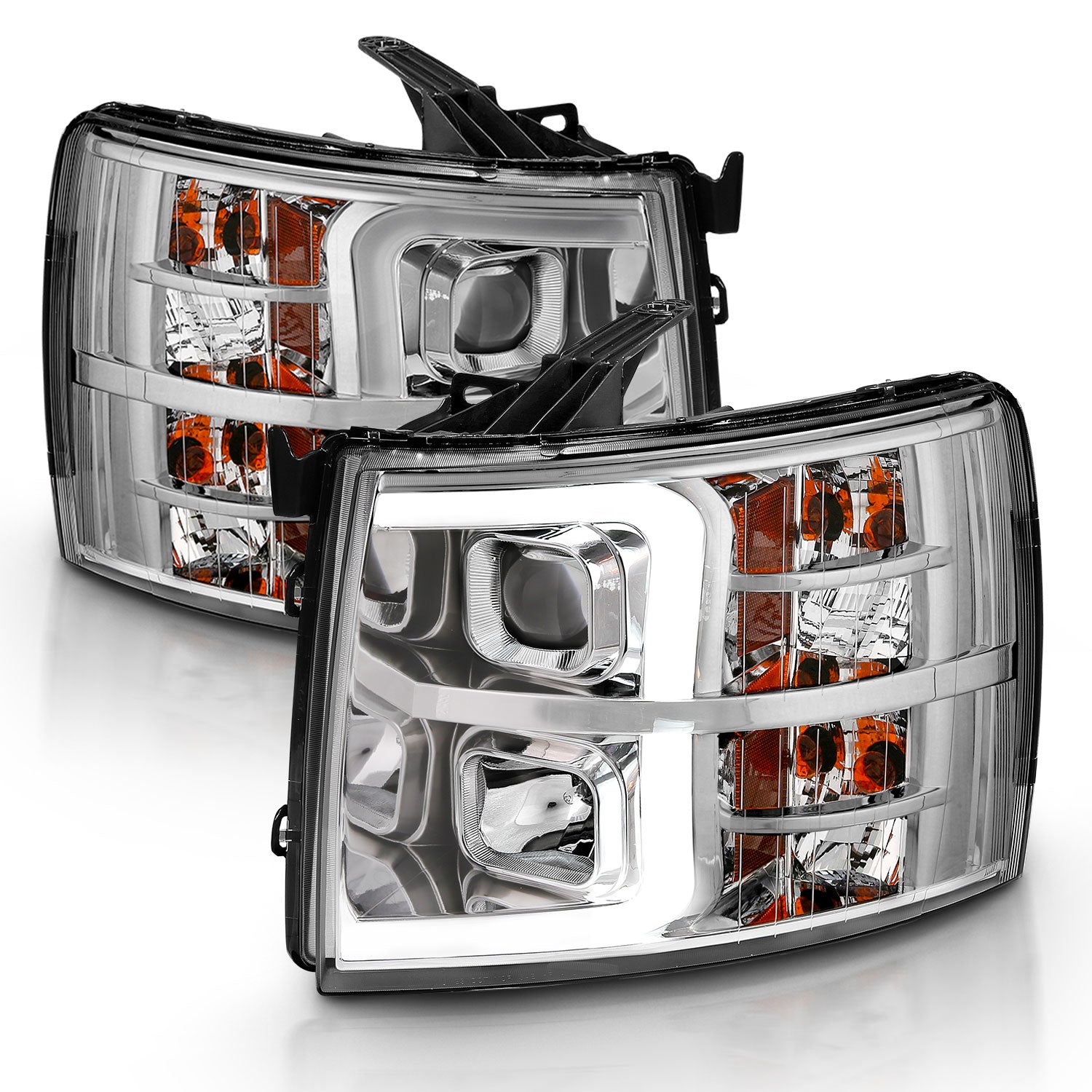 ANZO 2007-2013 Chevy Silverado 1500 Projector Plank Style Chrome Amber - 111481 for 2007-2014 Chevrolet Silverado 2500 - fron