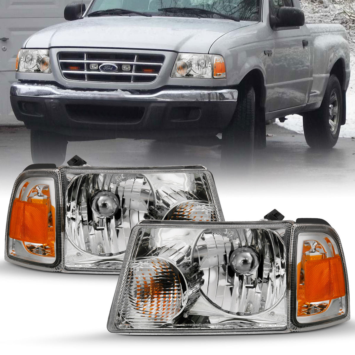 ANZO 2001-2011 Ford Ranger Crystal Headlight Chrome w/Corner Lights (OE Replacement) - 111484 for 2001-2011 Ford Ranger - fro