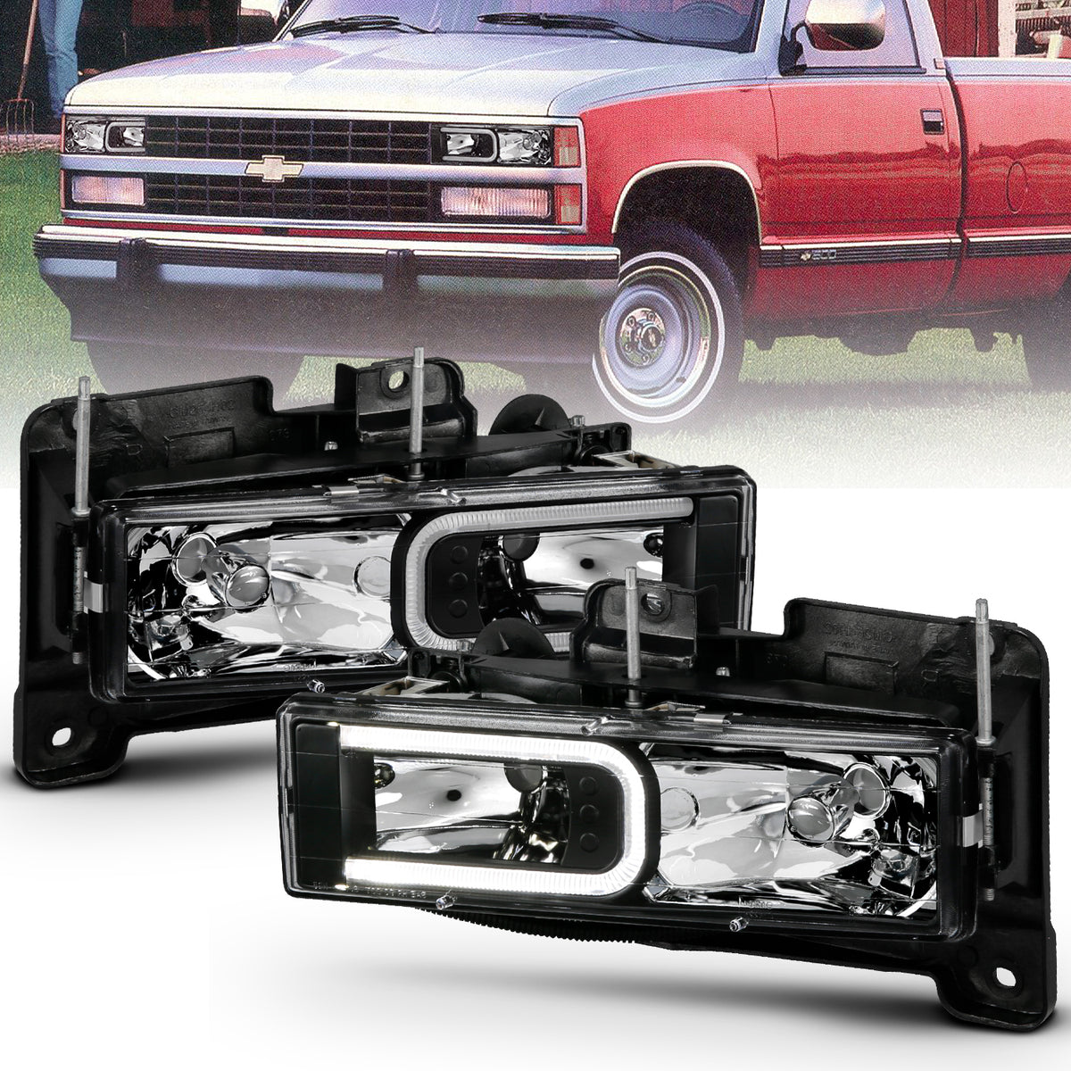 ANZO 1999-2000 Cadillac Escalade Crystal Headlights Light Bar Black Housing (Pair) - 111498 for 1988-2000 Chevrolet C3500 - f