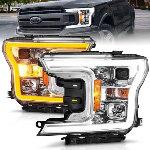 ANZO 2018-2020 Ford F-150 Projector Headlight w/Plank Style Switchback Chrome Housing - 111510 for 2018-2020 Ford F 150 - fro