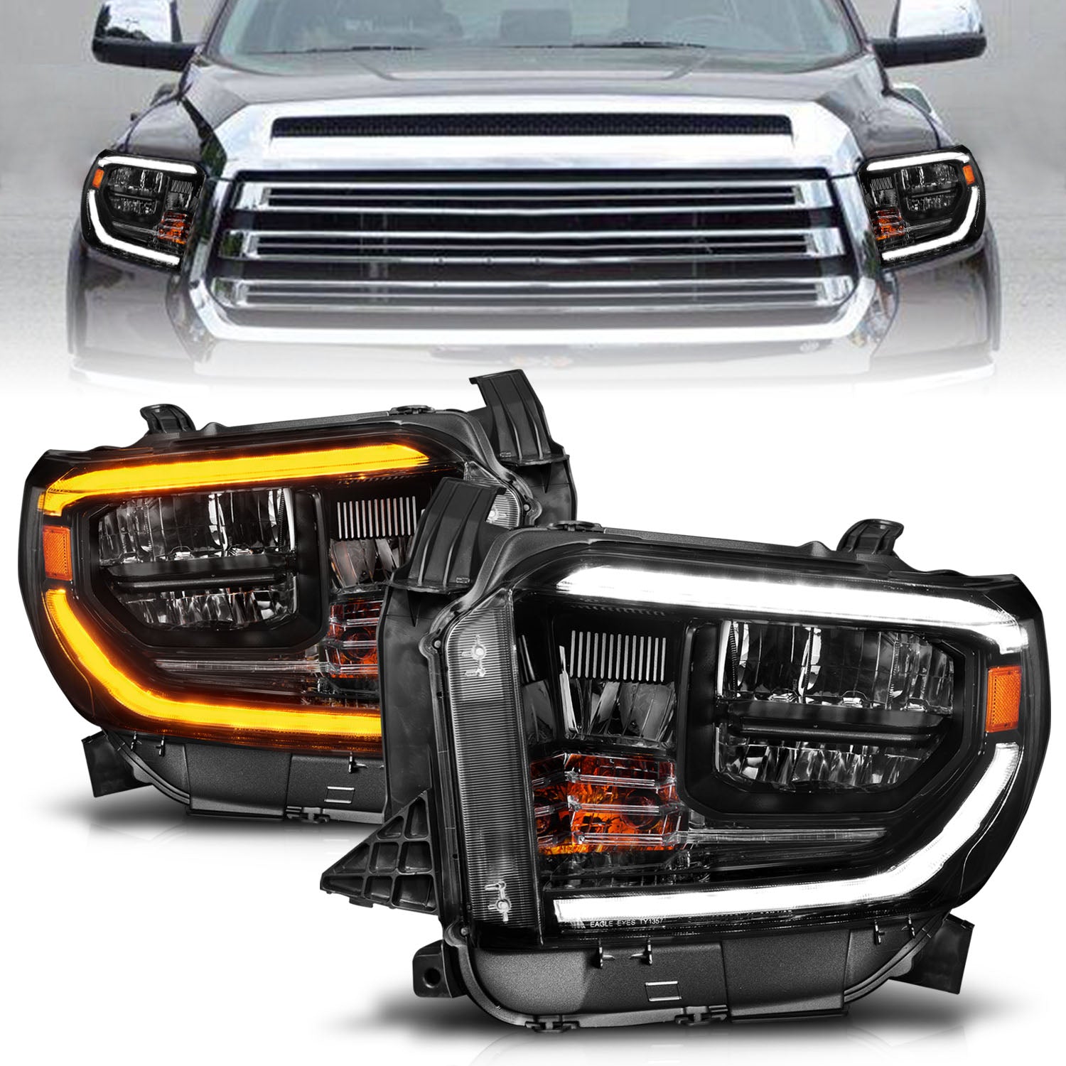 ANZO 2014-2021 Toyota Tundra LED Crystal Headlights w/ Switchback Black Housing w/ DRL - 111533 for 2014-2021 Toyota Tundra -
