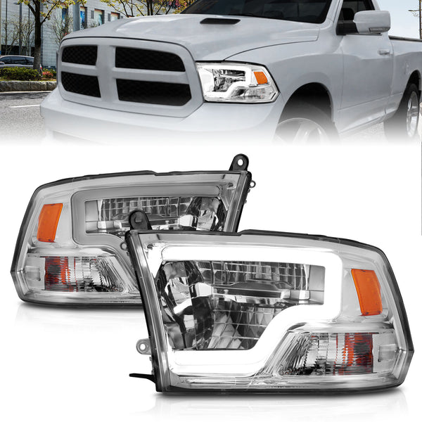 ANZO 2009-2020 Dodge Ram 1500 Full LED Square Projector Headlights w/ Chrome Housing Chrome Amber - 111540 for 2019-2023 Ram 